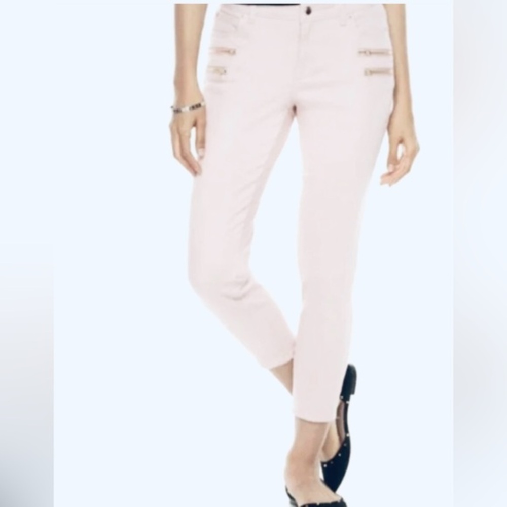 Jennifer Lopez 6 White mid-rise stretch Capri straight leg Jeans zipper accents
